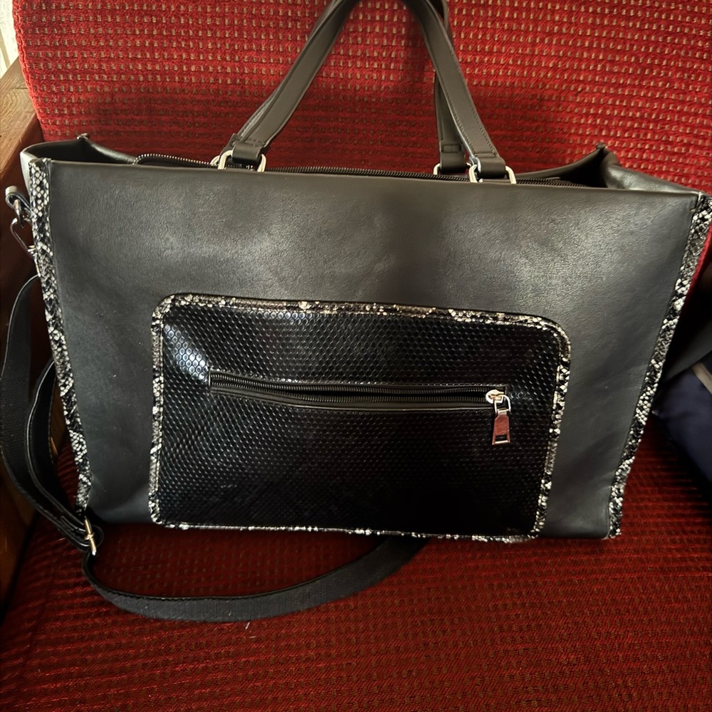 Black Leather Bag with snake border
